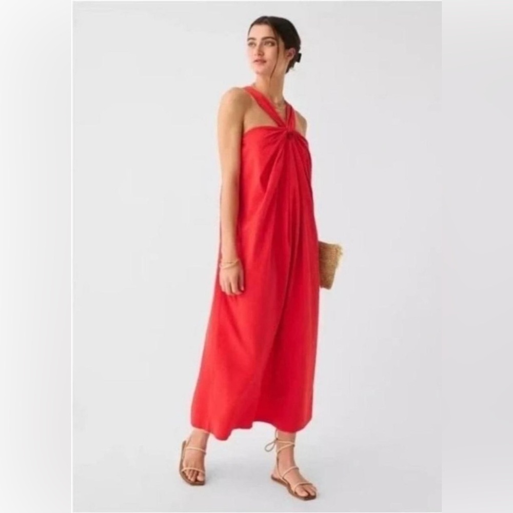 NWT Faherty Bay Twist Seersucker Dress Hibiscus
 Halter Neck Maxi Dress Med